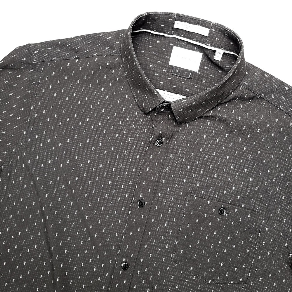 7 Diamonds Renzo Shirt Mens 2XL Black Geometric Short Sleeve Button Up Stretch